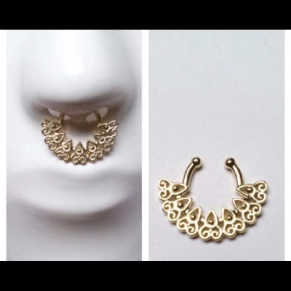 Faux Septum Ring, Lace Fan Contour